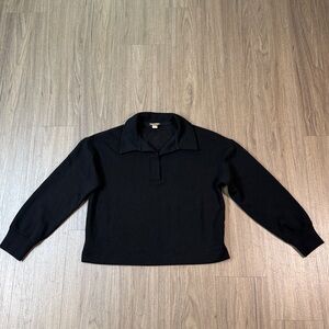 Black Cropped Long Sleeve Preppy Top